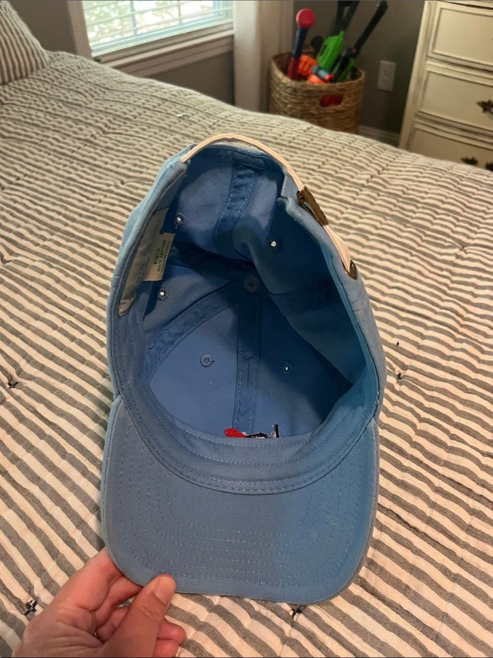 Harding Lane Kids Needlepoint Airplane Hat- light blue, navy and red
